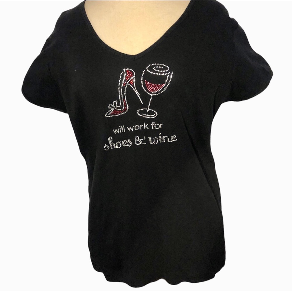 Chris’s Stuff Chris’s Stuff Therapy in Rinestones Black Vneck TShirt Large